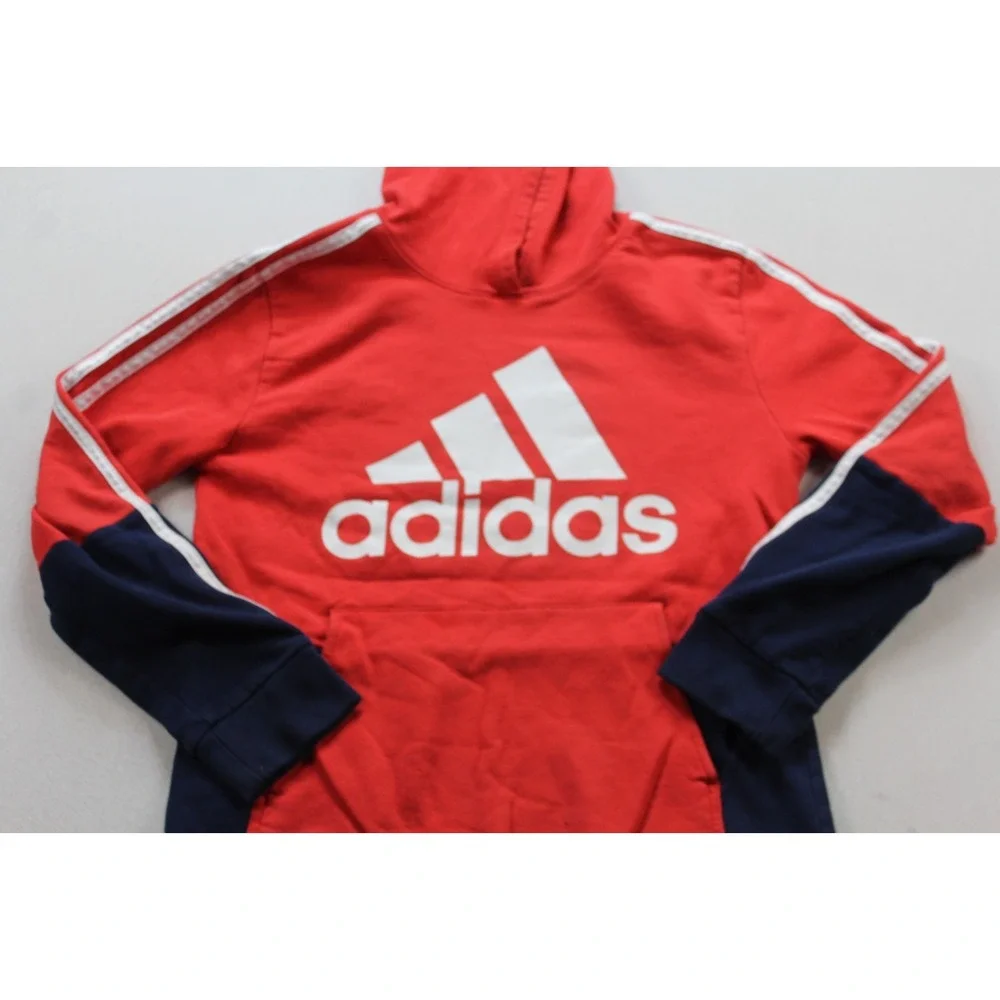 Adidas Boy Red Blue Hooded Sweater Long Sleeve Casual size Large